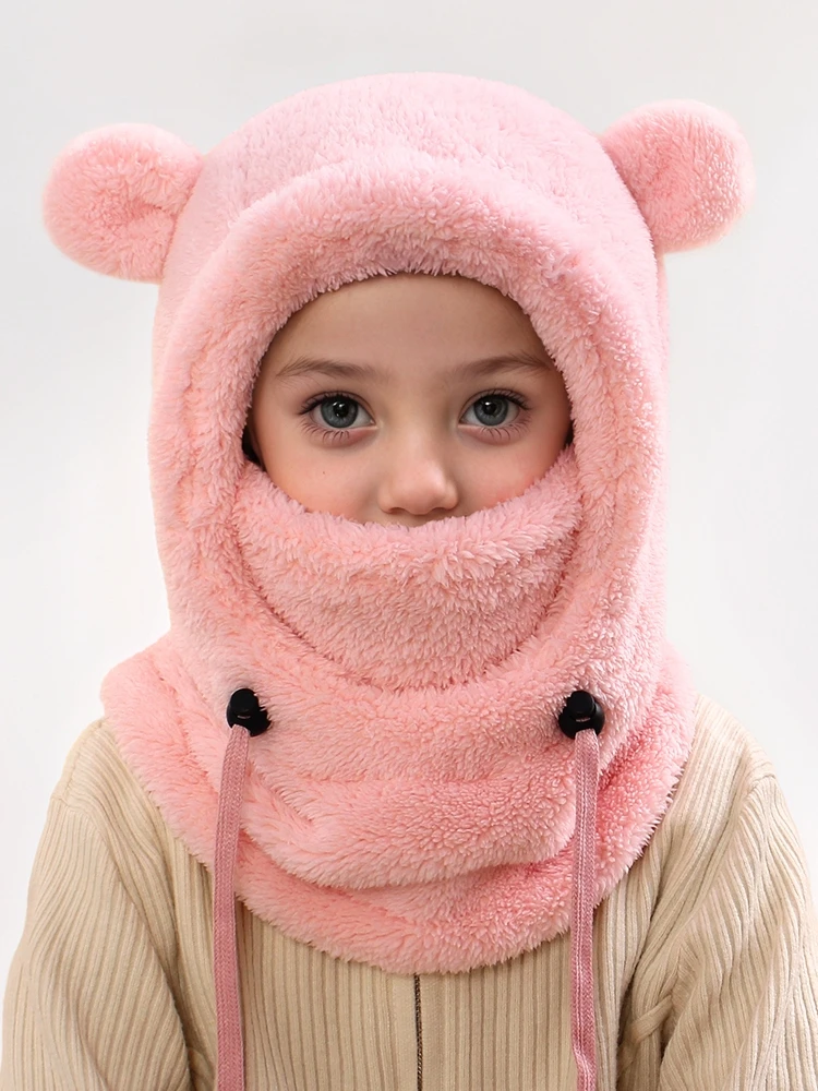 AliExpress NONE 4-14Y New Amazon Kids' Warm Ear-Protecting Neck Warmer Hat, Winter Thickened Ski and Cycling Face Mask Windproof Hood