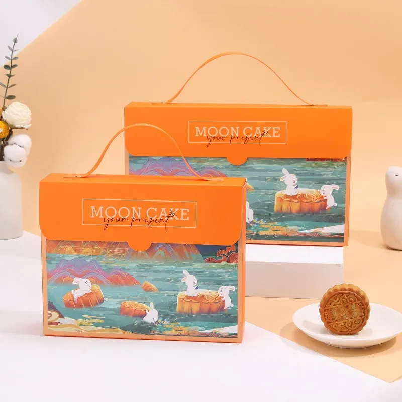 5Pcs/set Orange Paper Mooncake Packaging Box Wholesale Mid Autumn Festival Gift Boxes Fit for 80g 6/8pcs Pack