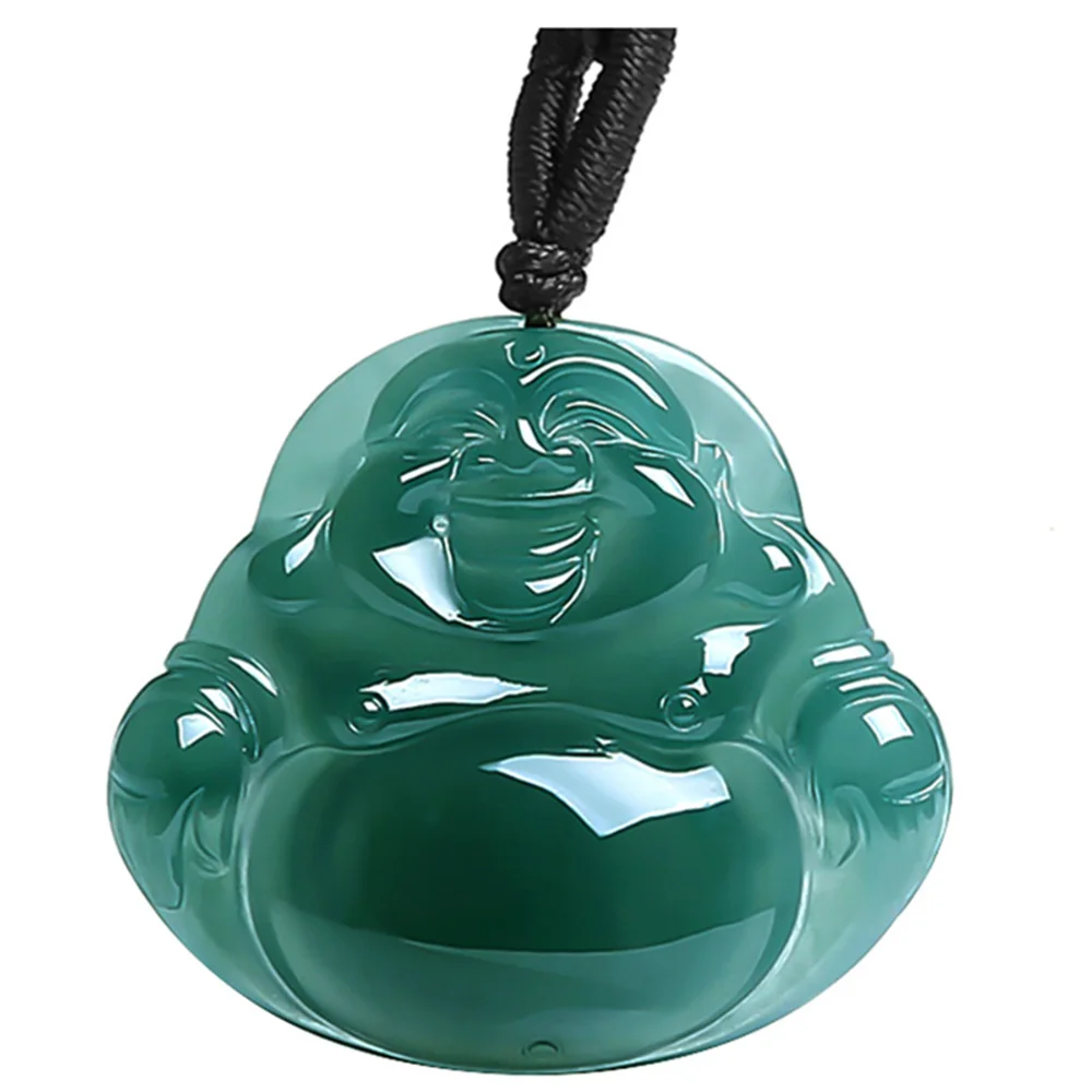 

Natural Ice Green Jadeite Carved Classic Laughing Buddha Pendant Amulet Necklace Certificate Luxury Jade Vintage Jewelry Gift