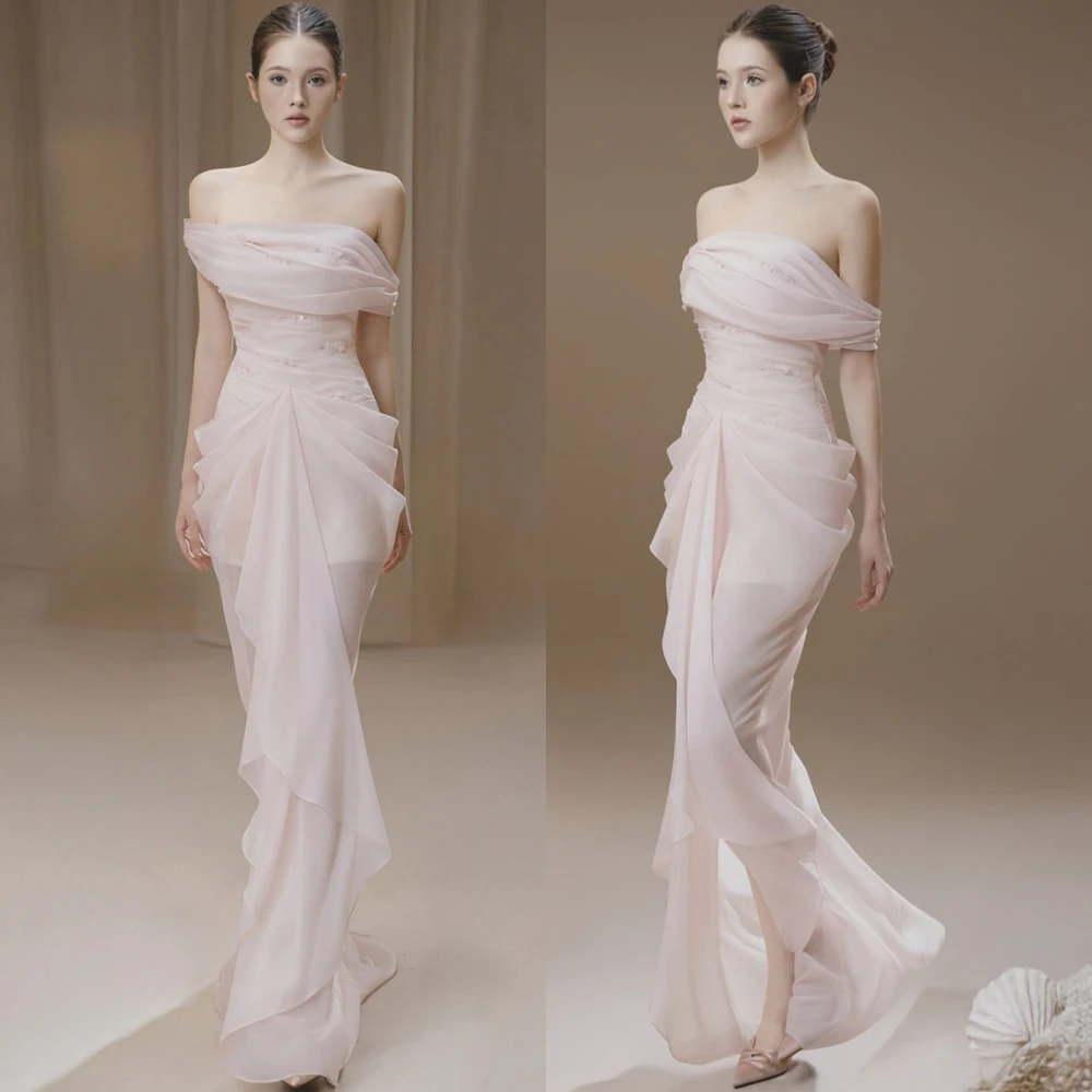 

Customized Formal Chiffon Evening Dress Exquisite Boat Neck Prom Dresses High Quality Short Sleeves Special Occasion Gowns