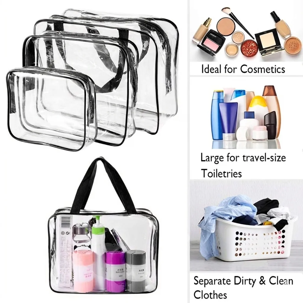 3Pcs/Set Transparent Cosmetic Bag Waterproof PVC Toiletry Bag Travel Makeup Organizer Clear Wash Bag Case for Women Girls Bath
