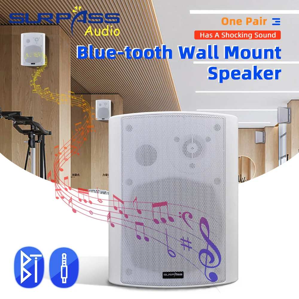 Bluetooth Wall Mount Speaker System Box USB Smart Home Stereo Sound PA HiFi Bass Background Music Player Support Microphone