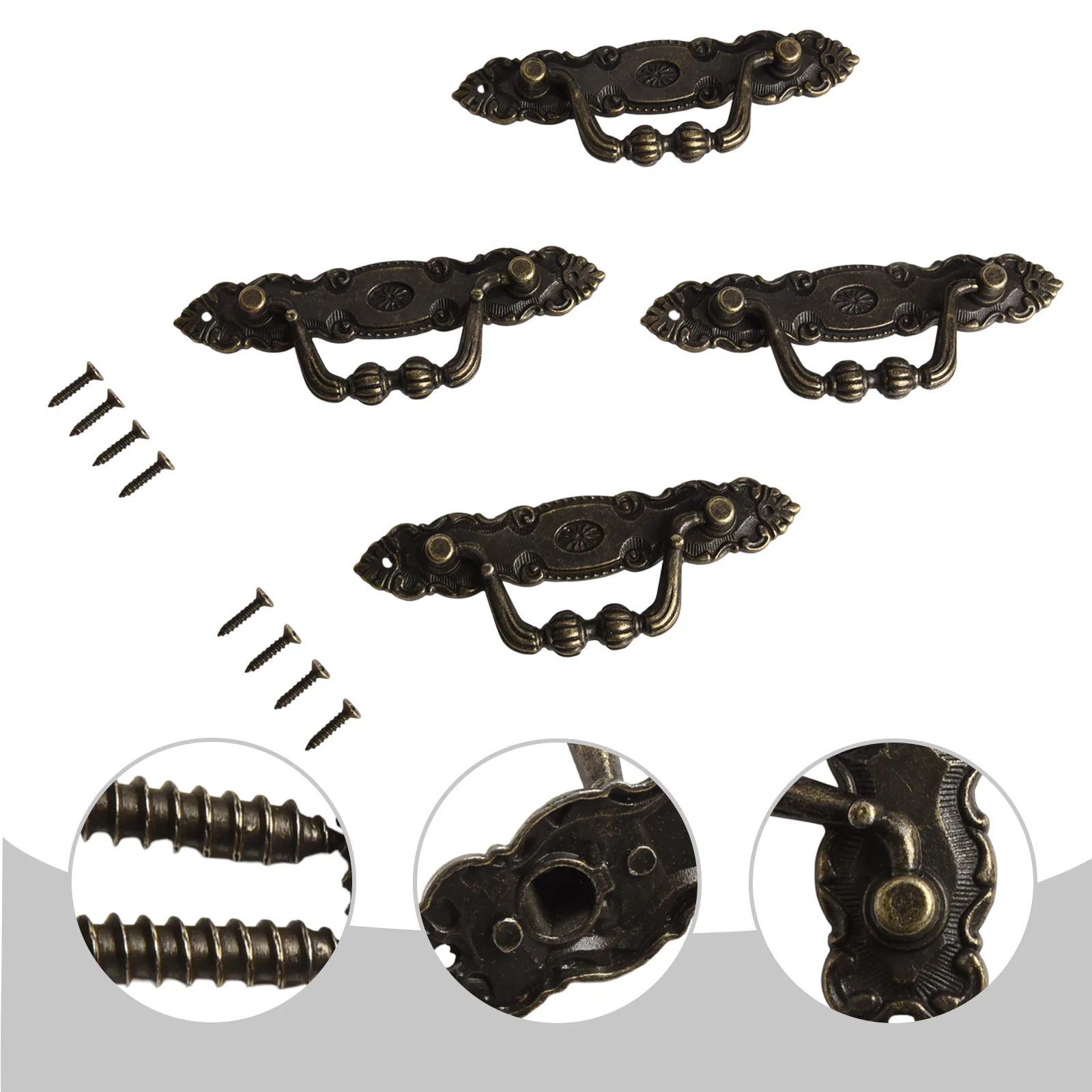 4PCS Antique Furniture Handles Drawer  For Ring Pulls Retro Decorative Handles Bronze Tone Furniture Handles Bronze Handle