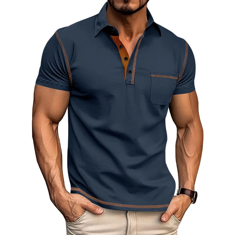 Cross-border Amazon 2024 summer men's lapel button-down short-sleeved quick-drying large-size POLO shirt