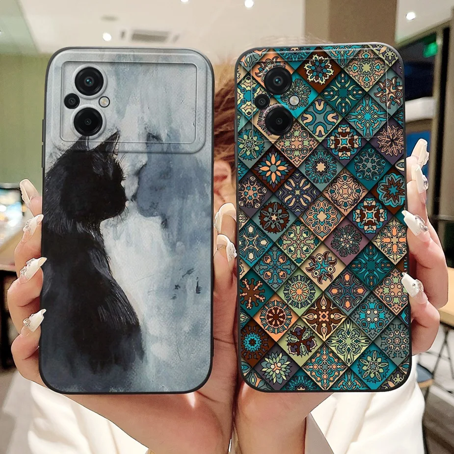 ل Xiaomi Poco M5 حالة PocoM5s لطيف القط شبكة نمط غطاء للصدمات جراب هاتف ل Xiaomi Poco M5s PocoM5 S لينة Fundas كوكه