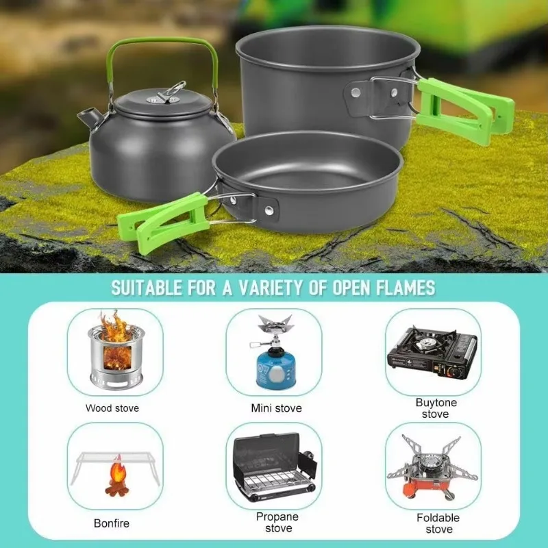 Hot Selling Camping Cookware, Aluminum Alloy Folding Camping Cooking Set, Camping Accessories Fast Delivery