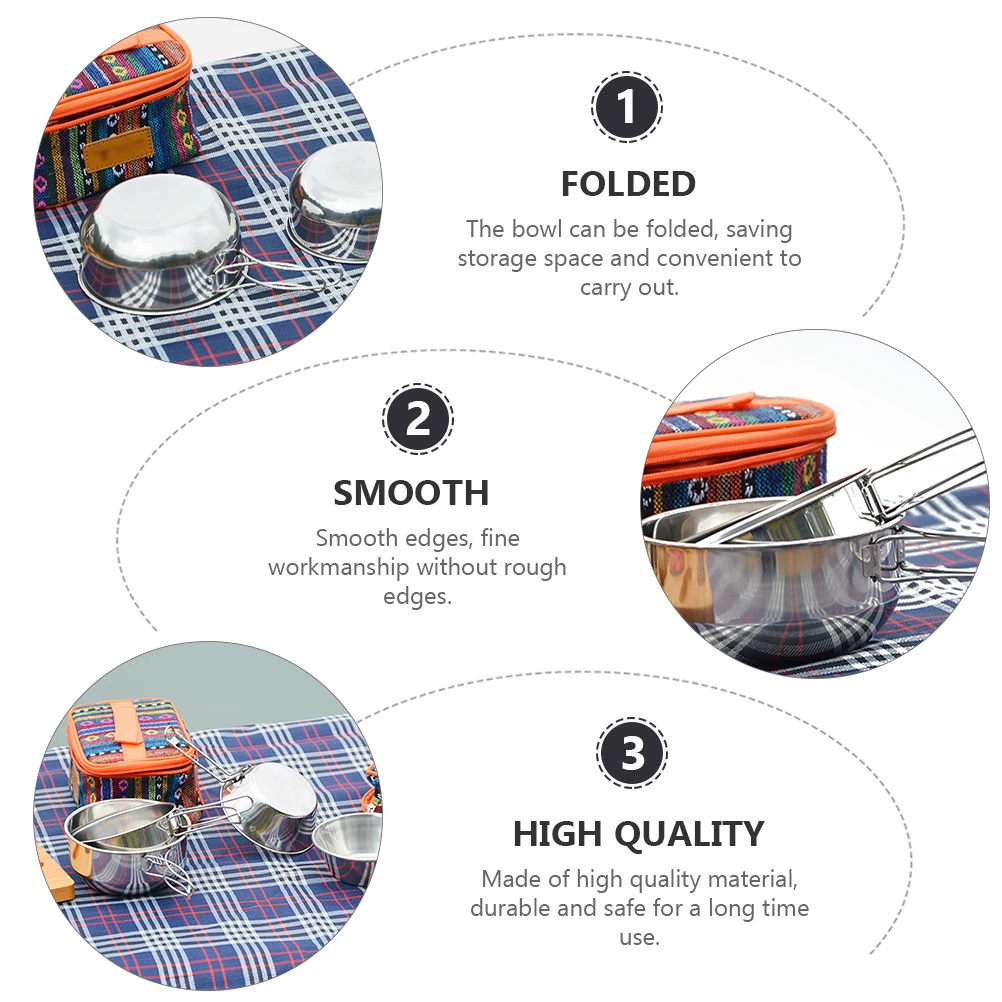 

Stainless Steel Travel Bowl Set Mini Tableware Foldable Bowls Folding Camping Outdoor