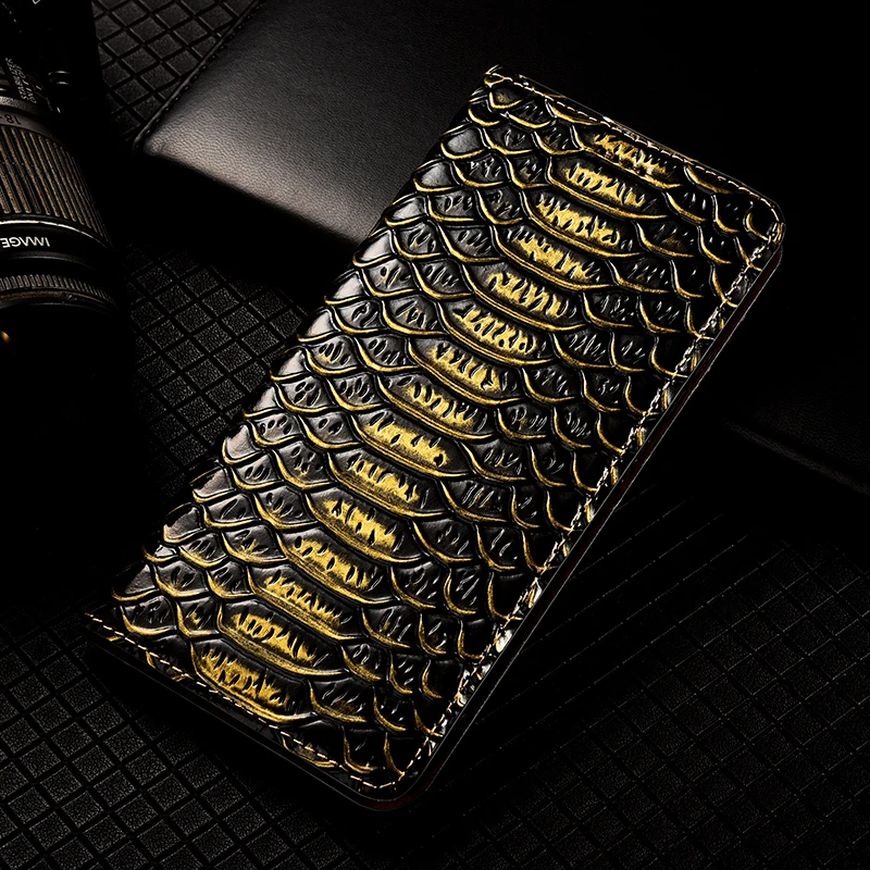 

For Redmi K20 K30 K30S K40 K40S K50 K60 K60E K70 K70E K80 Pro Ultra 5G Dragon Scale Pattern Of Genuine Leather Flip Phone Case