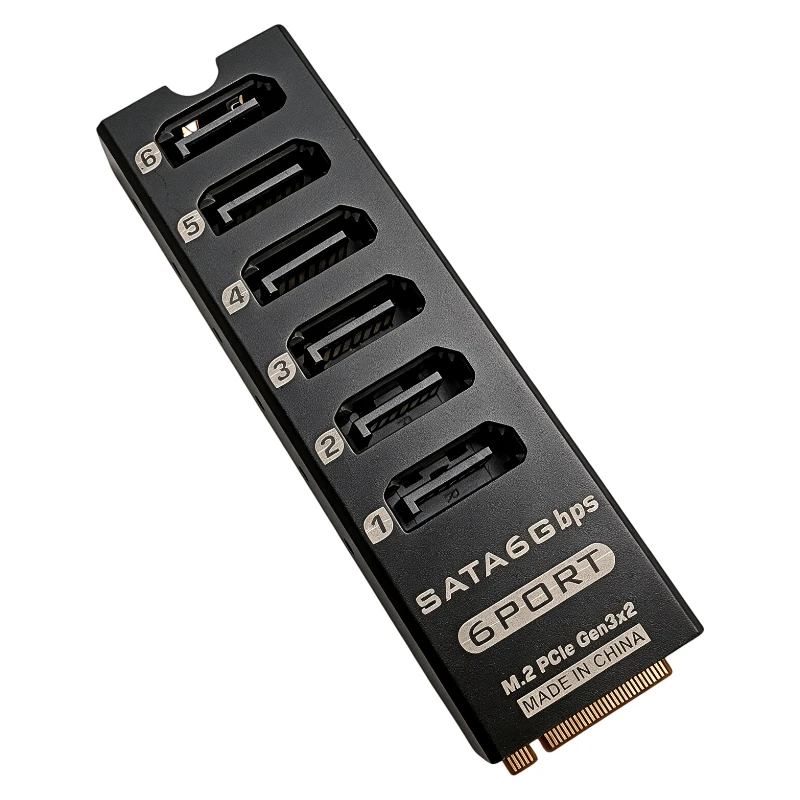 M.2 NVMe PCIe Gen3 X2 to 6 Port SATA 3.0 6G Expansion Card Riser M2 M‑Key to 6‑Port SATA Adapter for SSD HDD Hard Disk Converter