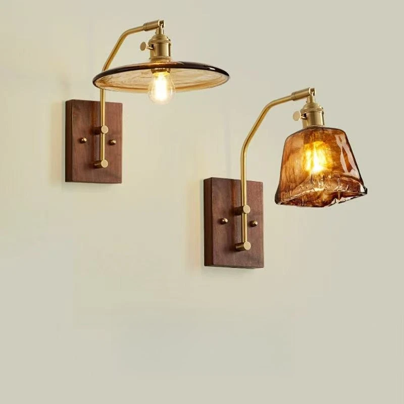 

Copper Tricolor Wall Lamp Full Spectrum Eye Protection Wall Light Walnut Wood Living Room Retro Lighting Lamps Decoration Lights