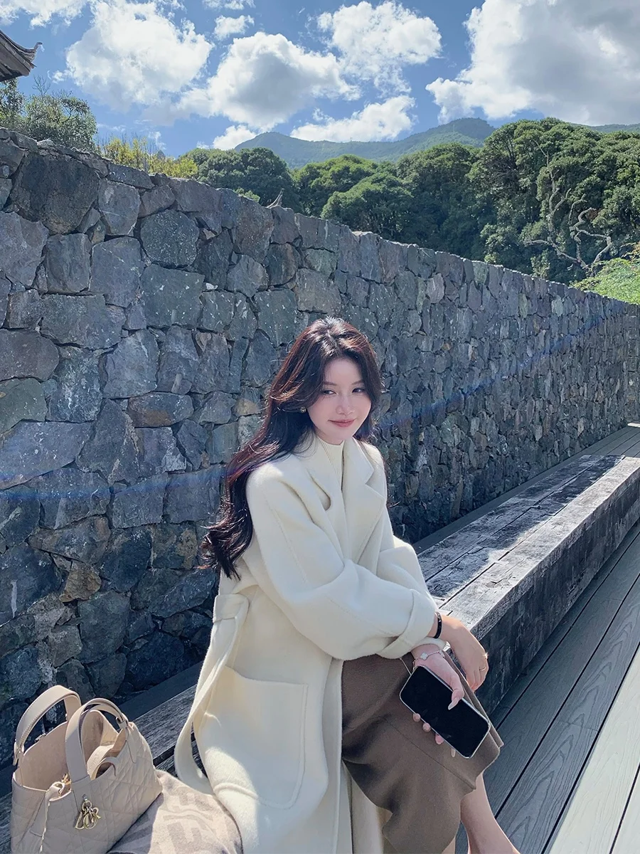 

Длинное двустороннее шерстяное пальто с капюшоном, простое, повседневное, прямого кроя, для женщин 30+