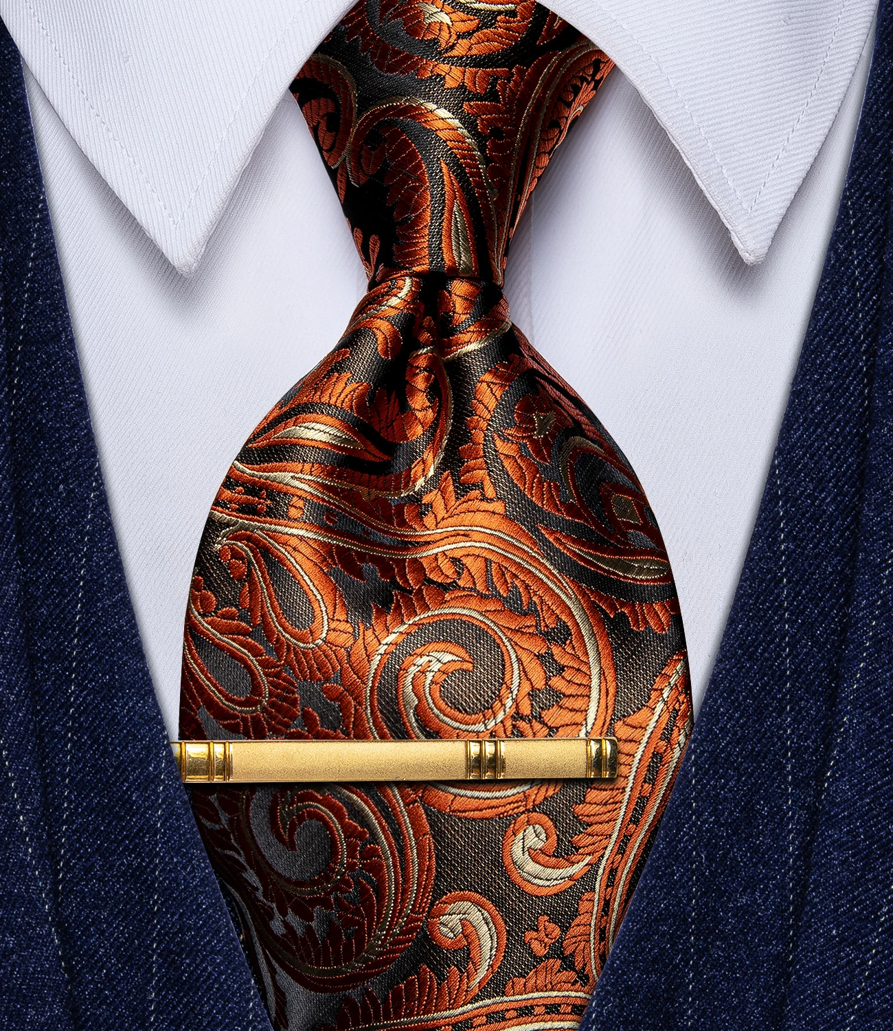 

Retro Black with Orange Floral Pattern Tie for Men Daily Wearing High Quality Men's Necktie Clip Set corbatas para hombre Gifts