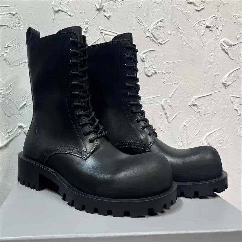 

Waterproof Men Thick Bottom High Boot Round Toe Man Black Designer Boots
