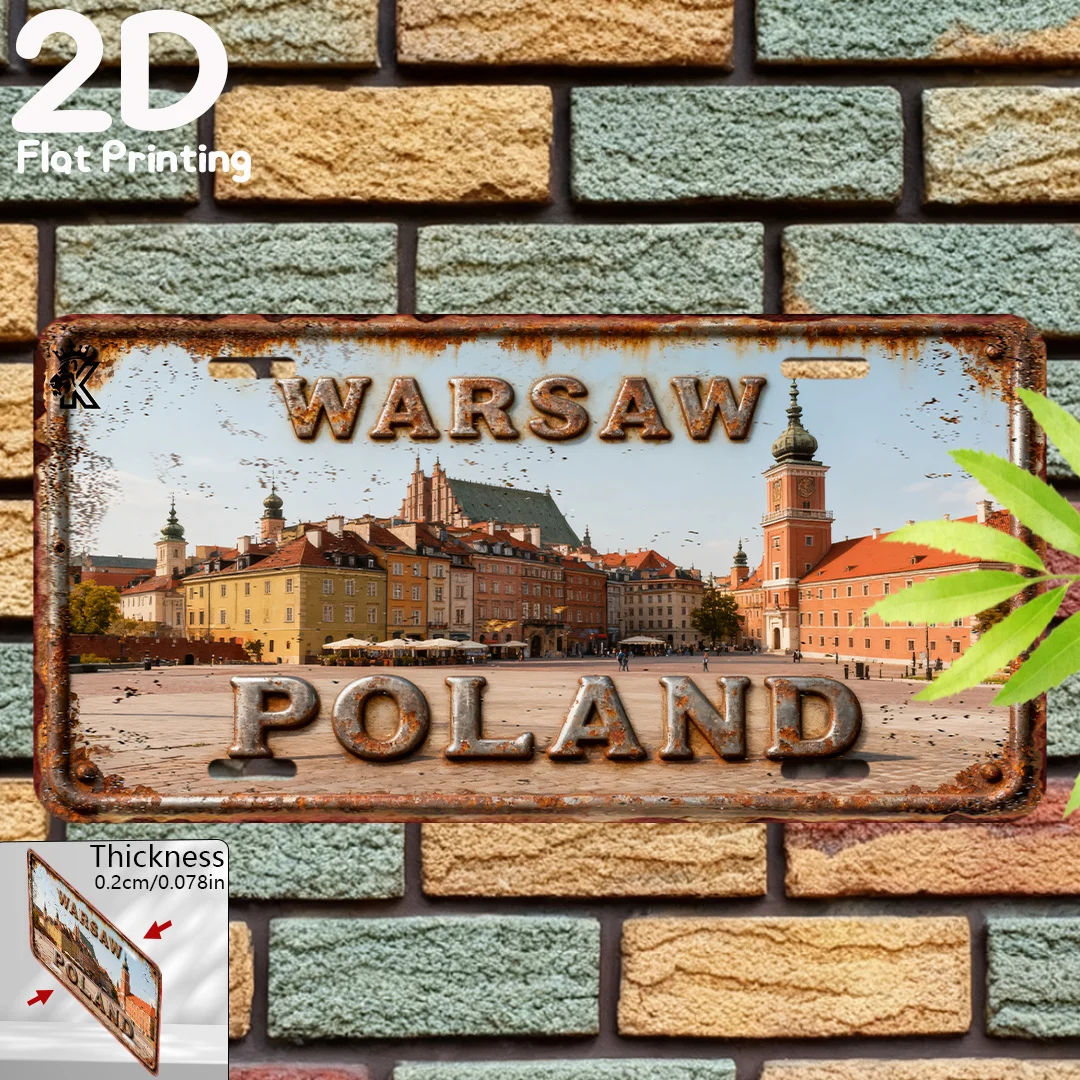2D Flat, 2D Flat - 1pc 2D Flat Printed Vintage Sign | Warsaw, Poland Decorative Plaque 6