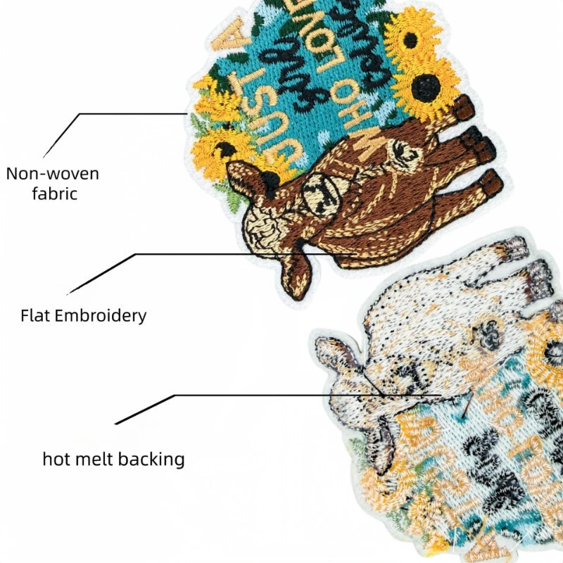 Creative Cartoon Western Highland Yak Leopard Sunflower Sew Iron-on Embroidery Patches DIY Clothes Bag Decorative Badge for Gift