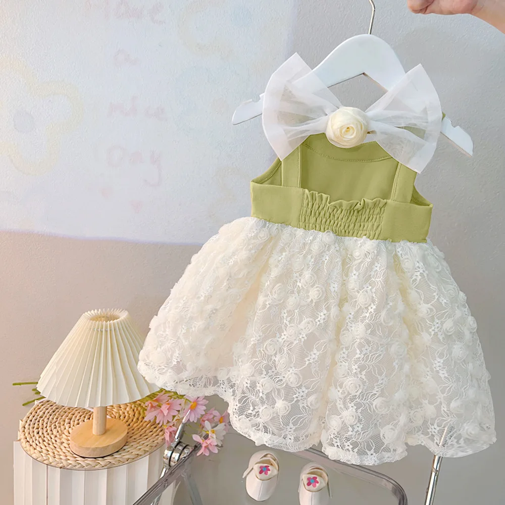 Sweet Princess Style Girls Mesh Dresses Summer 2024 Children Wedding Party Dress For Baby Birthday Clothes Kids Costume Dress