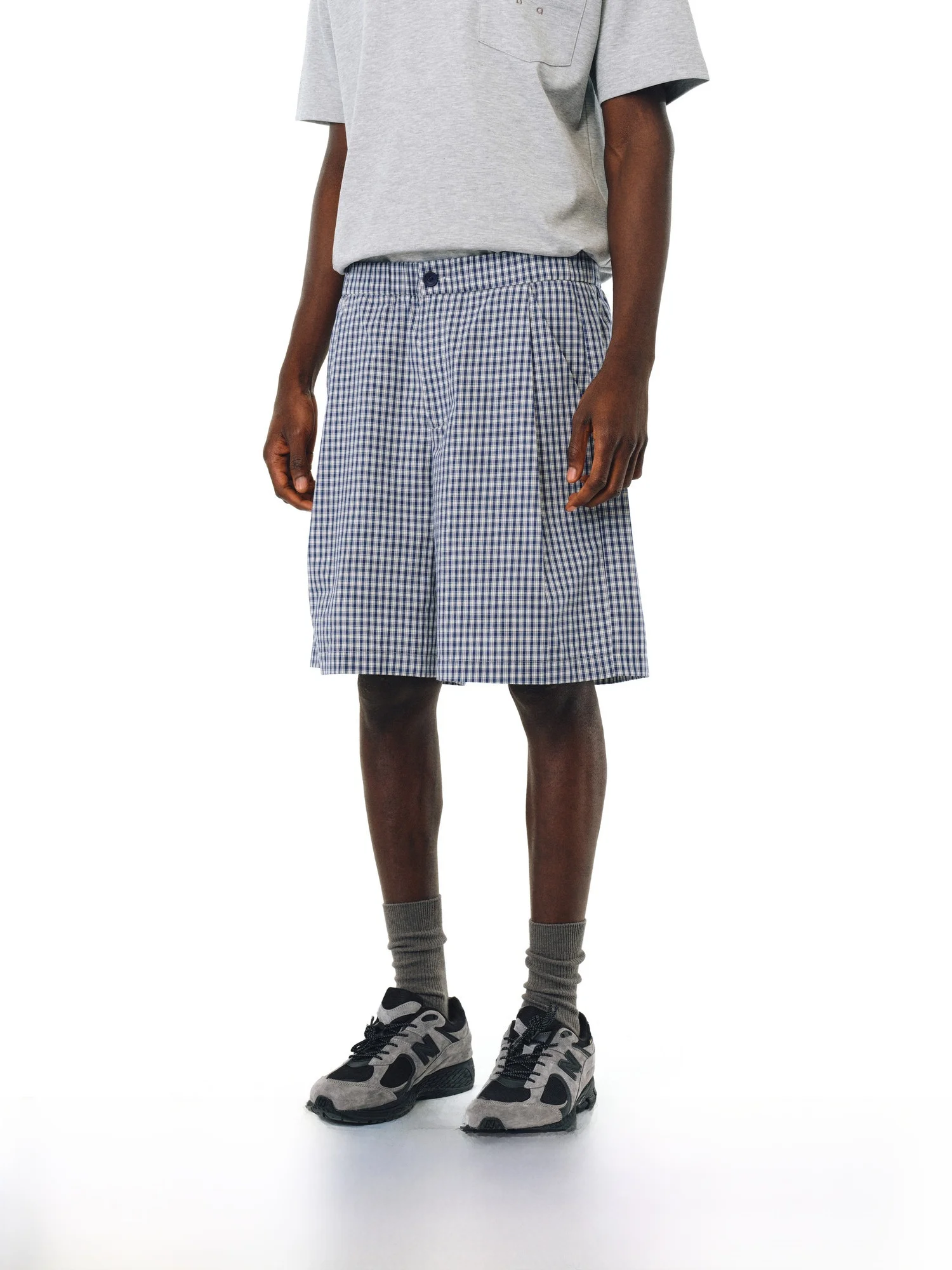 

FPA Casual Plaid Pleated Loose orts Straight Leg Couple Summer Blue Mid-Length Five-Quarter Pants Loose Fit Youthful Energy