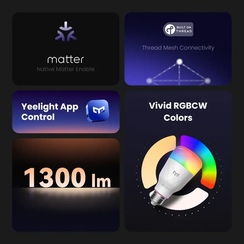 مصباح LED ذكي من YEELIGHT D1، RGB، E27، اتصال بلوتوث، قابل للتعتيم، 1300 لومن، تحكم صوتي ذكي، متوافق مع Apple Home وAlexa - 4