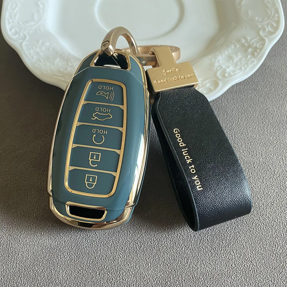 For South Korea's Hyundai Parisdi Festa Ix35 Ix25 Elantra Car Key Car Key Fob Case Key Fob Cover Keychain TPU Gold Edge