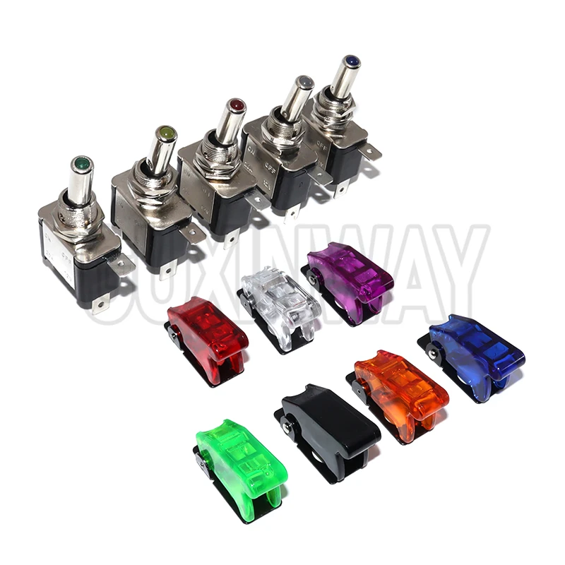 1pcs Illuminated Led Toggle Switch With Safety Aircraft Flip Up Cover Guard 12V20A transparent Auto Car Boat Truck