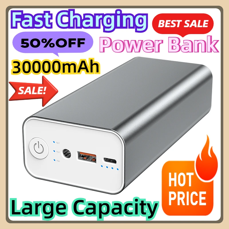 For IPhone 15 14 Samsung Laptop PD 65W 30000mAh Large Capacity Power Bank Portable USB C DC Fast Charging External Spare Battery