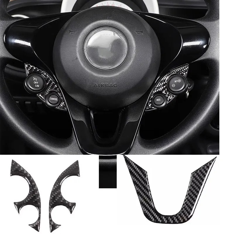 Car Carbon Fiber Steering Wheel Button Epoxy Resin Sticker For Mercedes Smart 453 Fortwo Forfour Interior Accessory Modification