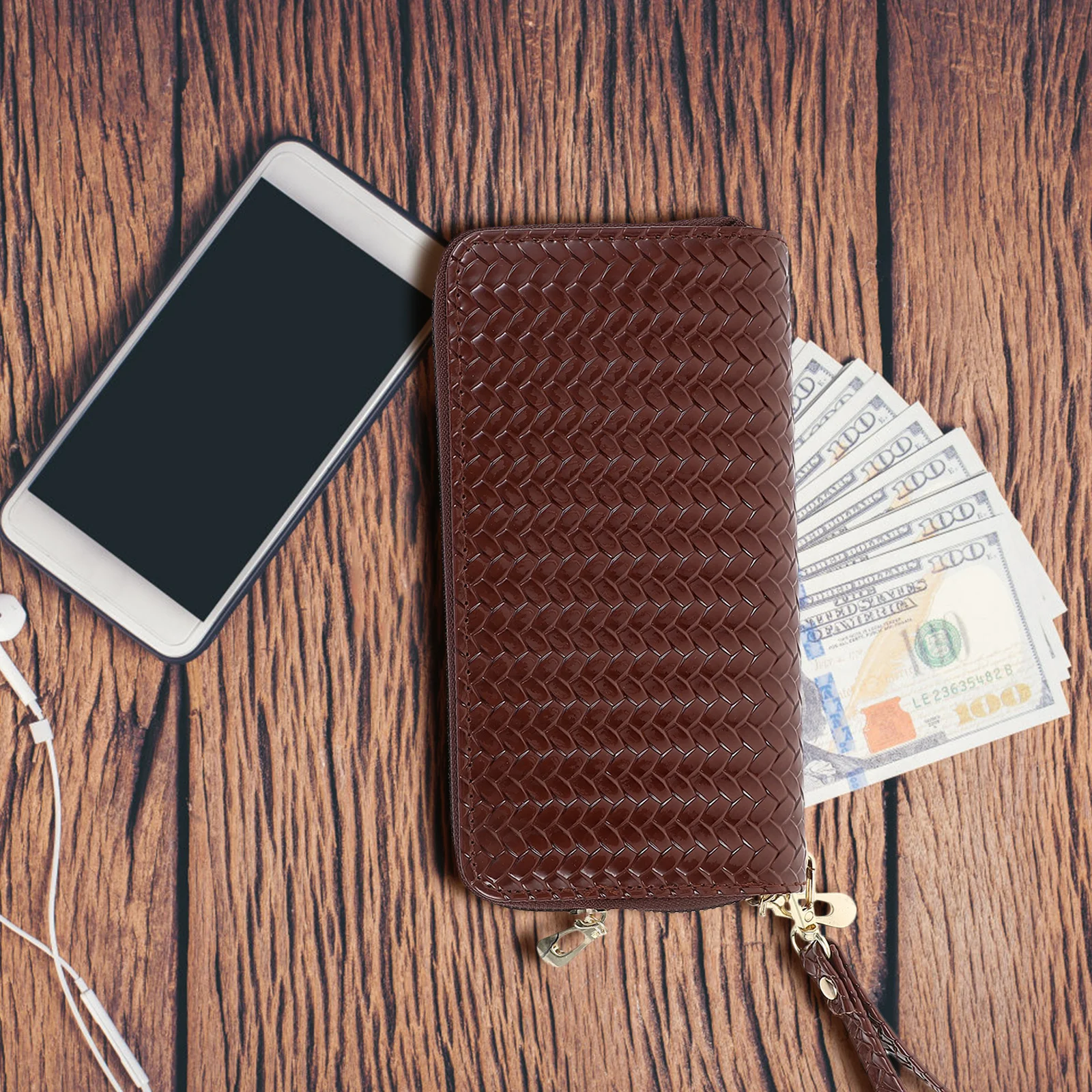 

Women's Long Wallet Large Capacity Brown Split Wallet Multiple Compartments for Cards Cash Coins Double Zipper Portable