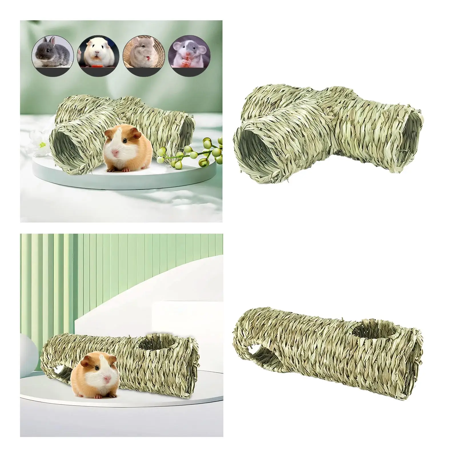 Hamster Grass Tunnel Toy Straw Tunnel Hut Lay Hay Bed Cottage Durable Rabbit Tunnel Tube Interactive Toy for Bunny Canary