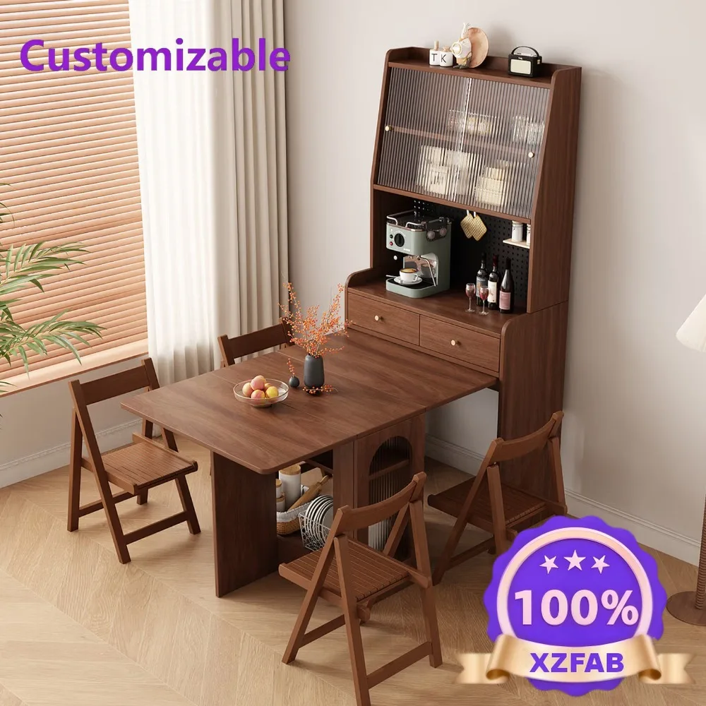 Factory Direct 2026 Space Saving Foldable Embedded Dining Cabinet & Table Combo Retractable Wall-Mounted Storage Sideboard with