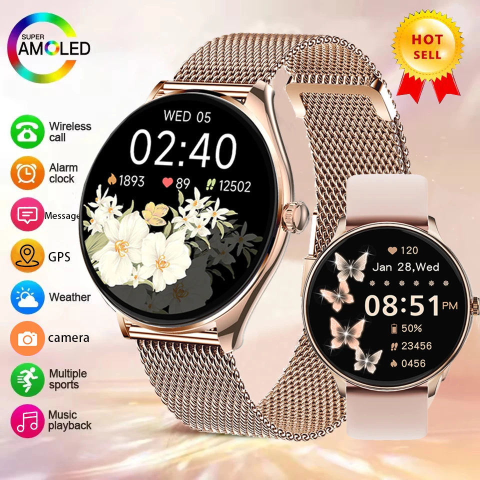 

New Ultra Thin Smart Watch Women 1.38" AMOLED Screen Always Show Time BT Call Smartwatch Men Voice Assistant Sports Watches Lady