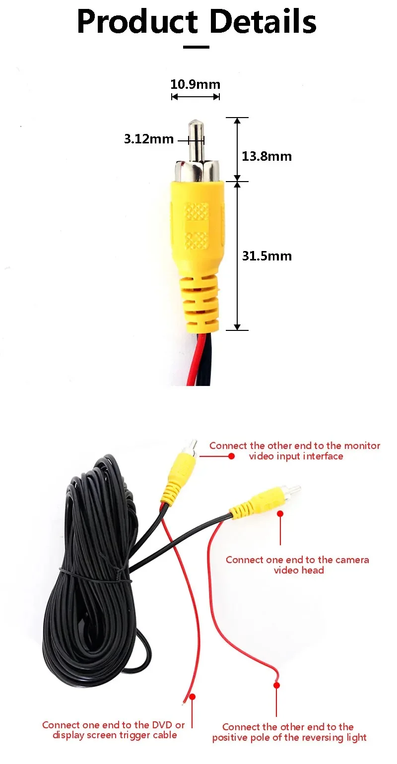 Câble d'extension vidéo RCA pour voiture, caméra de recul HD, câble de détection, 10m