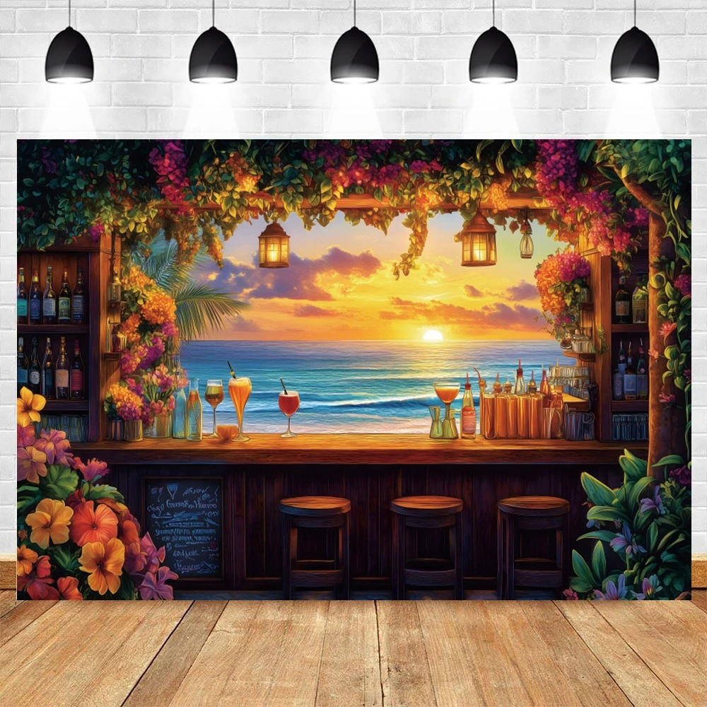 Summer Seaside Holiday Party Decor Backdrop Sunset Sand Coconut Tree Flower Floral Birthday Decoration Photography Background