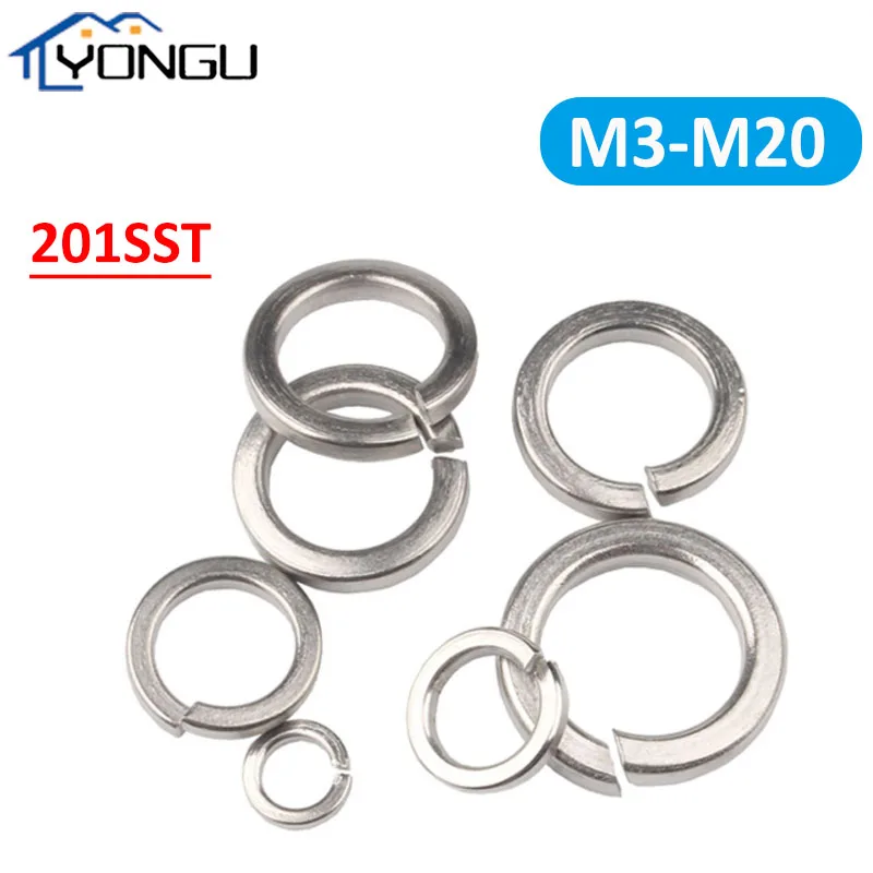 

10-500Pcs 201 Stainless Steel Spring Split Lock Washer Elastic Gasket M3 M4 M5 M6 M8 M10 M12 M16 M18 M20