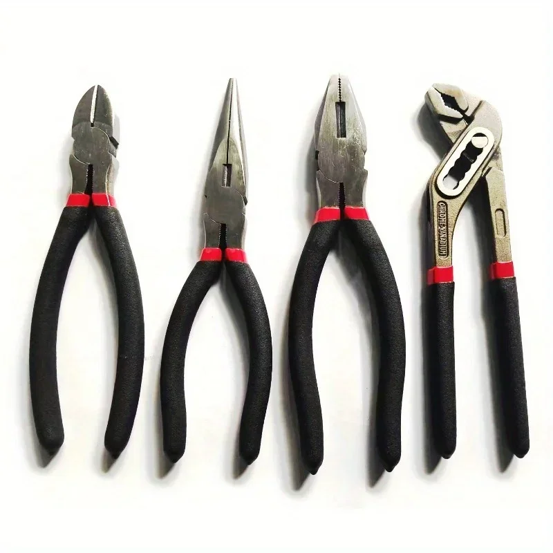 4 Pcs Hand Tool Set Including 8 Inch Lineman Diagonal Cutting Pliers & Needle Nose Pliers Groove Joint Pliers