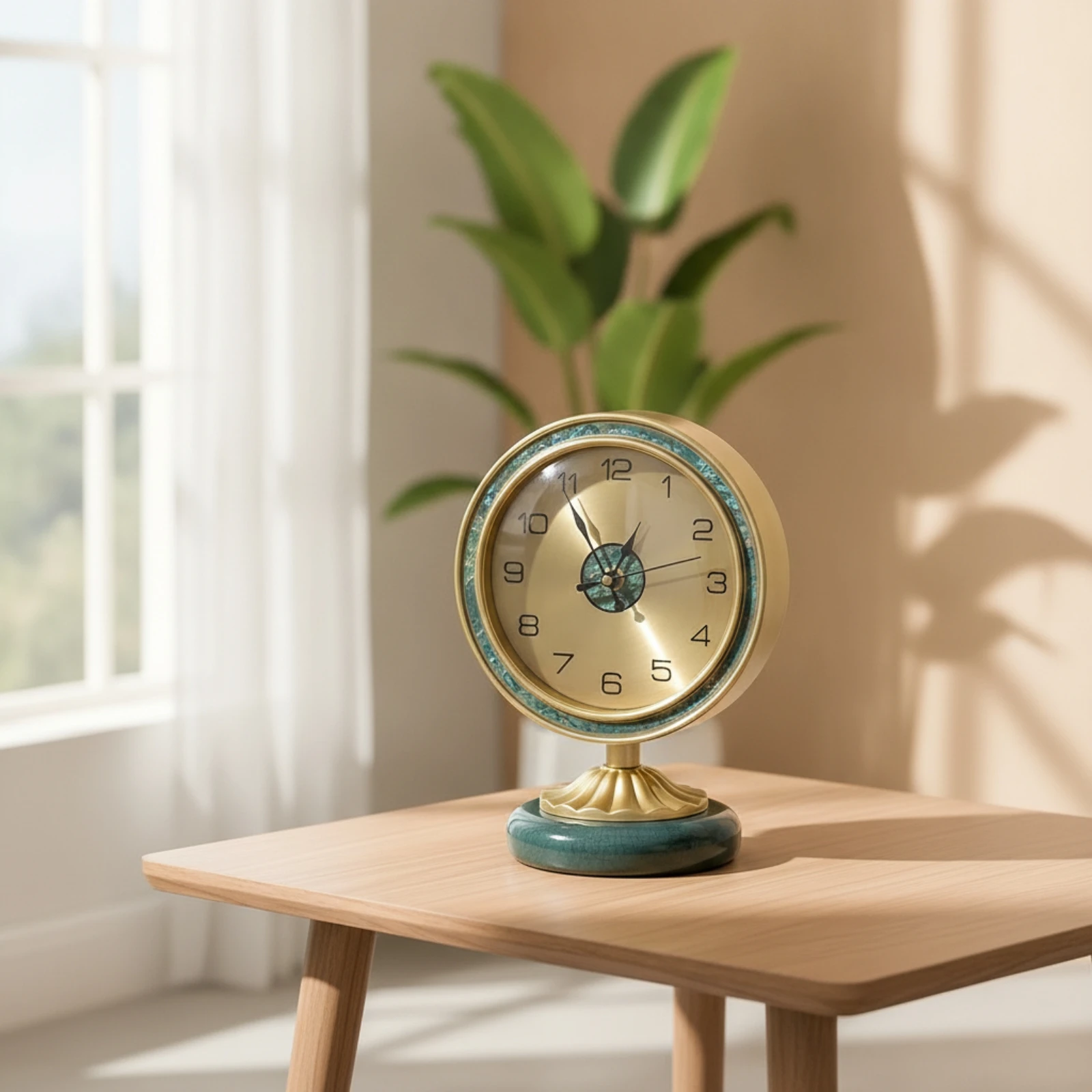 desktop-clock-with-pedestal-base-brushed-gold-metal-desk-clock-with-marble-foot-timepiece-sturdy-vintage-style