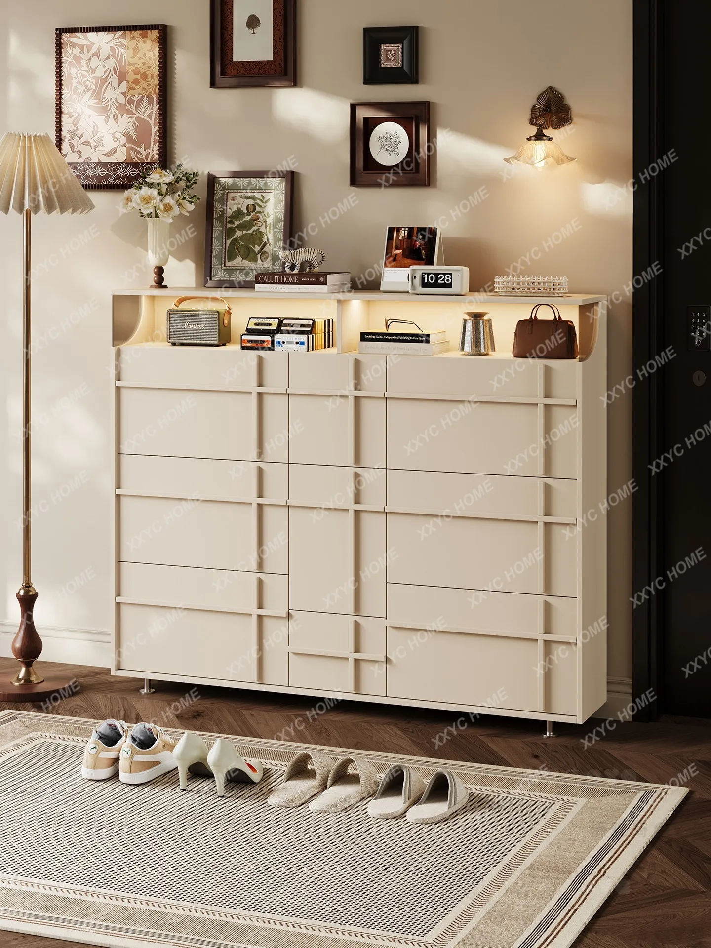 Household entrance for corridor, elevator entry, large-capacity storage, tipping bucket, extremely narrow shoe cabinet