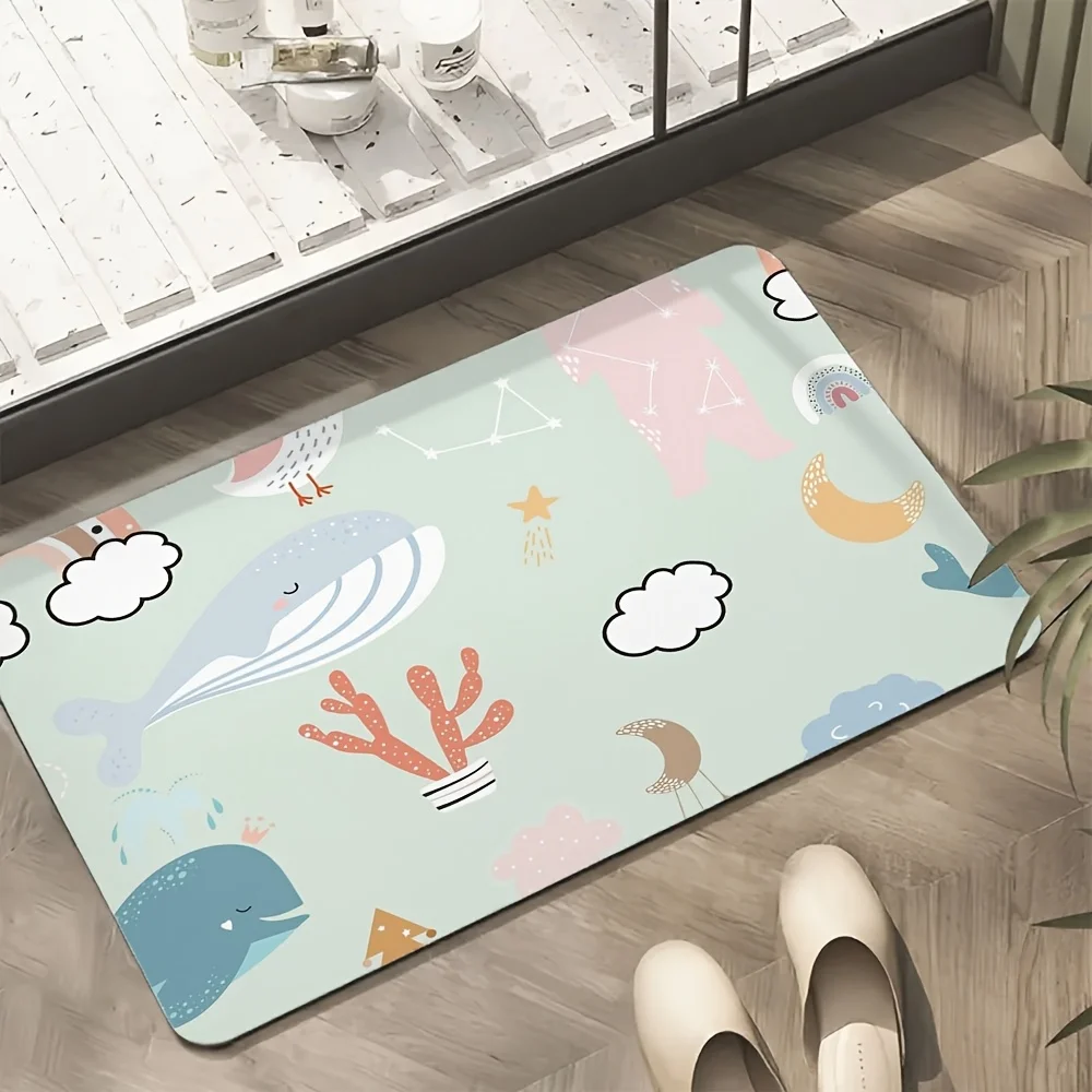 

VIKAMA Children's Room Ocean Cartoon Rug Early Learning Pattern Baby Nursery Play Area Bedside Rug Home Decor
