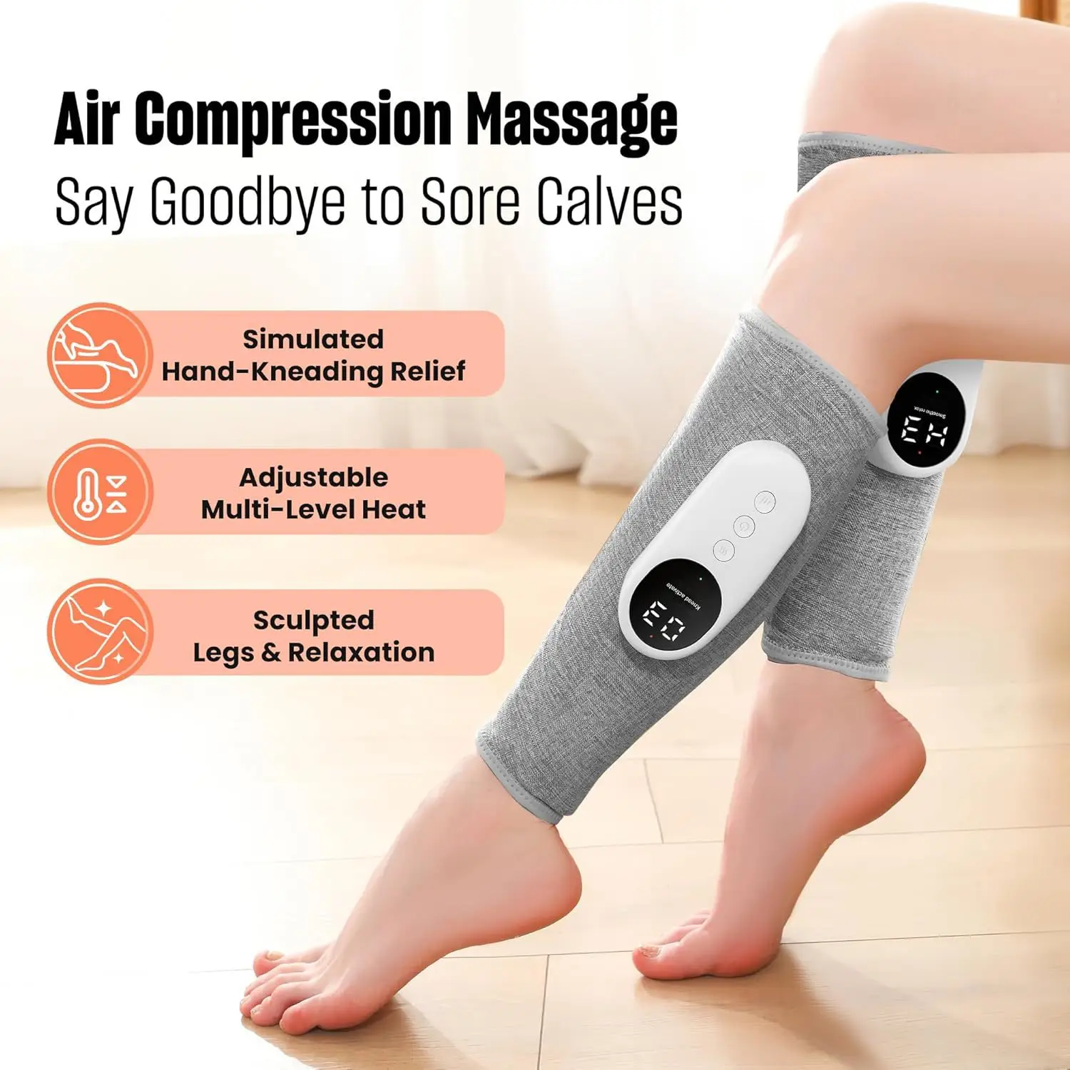 Air Wave Calf Massager 360 Full Wrap, Heated Kneading Leg Massager 3 Levels, Relax Tired Legs for Men Women Seniors