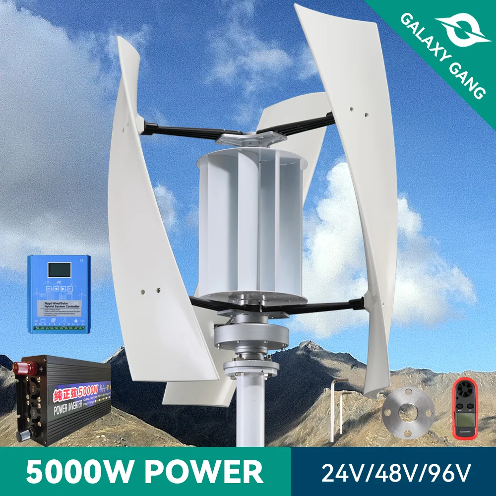 

5kw Wind Mill Turbine 24v 48v 12v 2kw 3 Blades Free Energy Vertical Axis Permanent Maglev Generators With Mppt Charge Controller