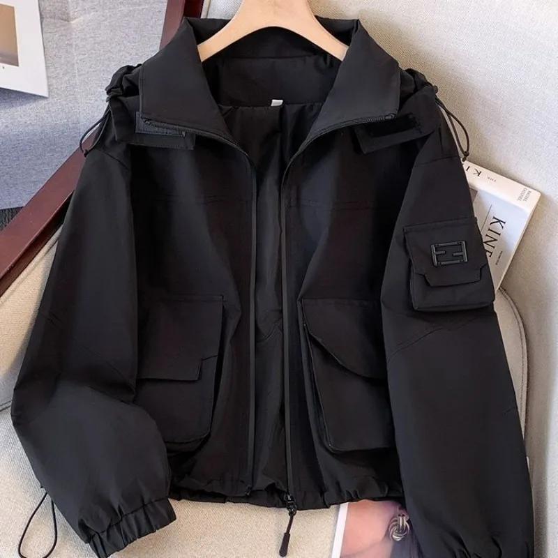 2025 New Jacket Zipper Hooded Small Jacket Short Loose Casual Stylish Jacket Large Size Top