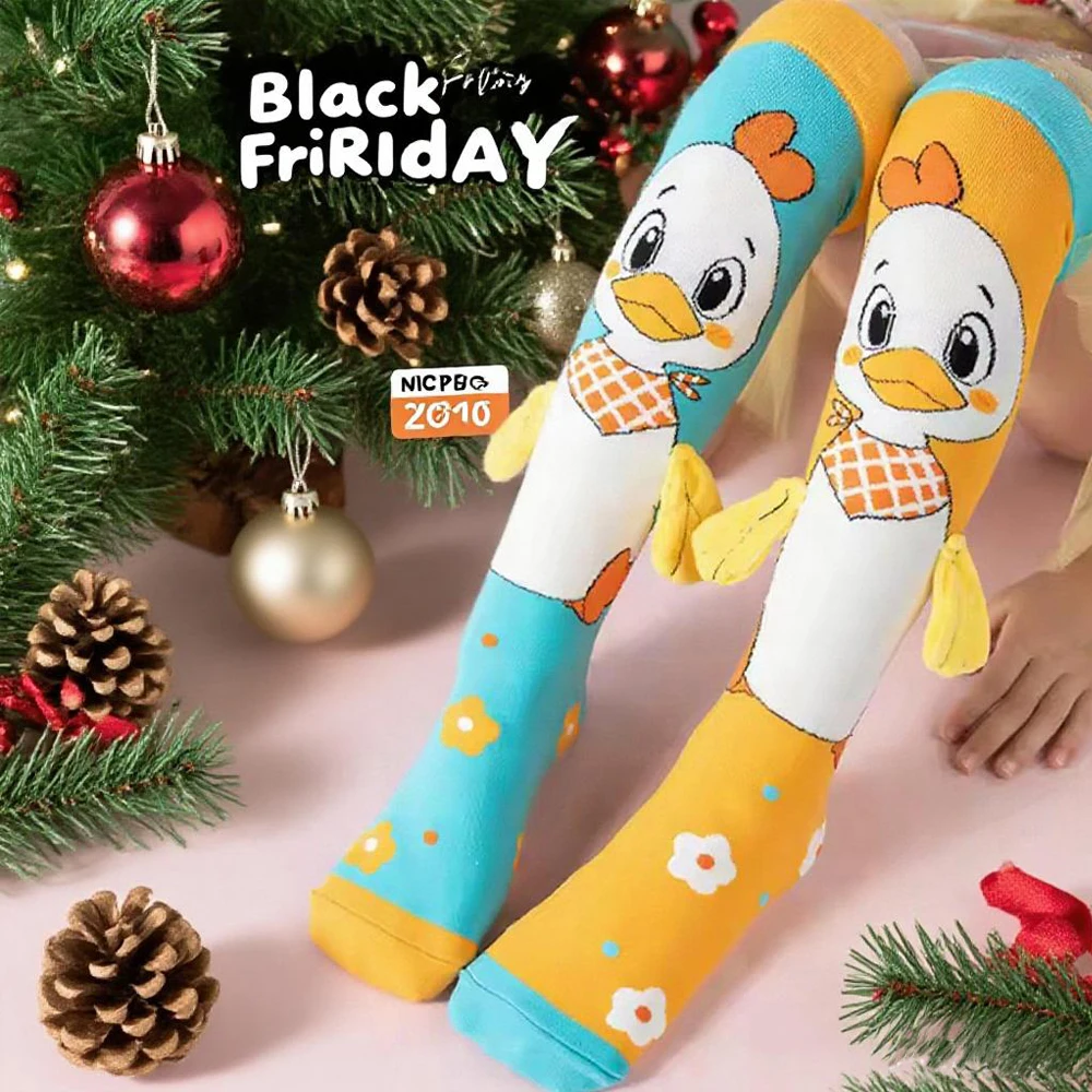 귀여운 만화 동물 양말, 일상 착용을 위한 밝은 색상의 크루 양말, 날개가 튀어나오는 사랑스러운 3D 오리 양말, 매우 부드러움