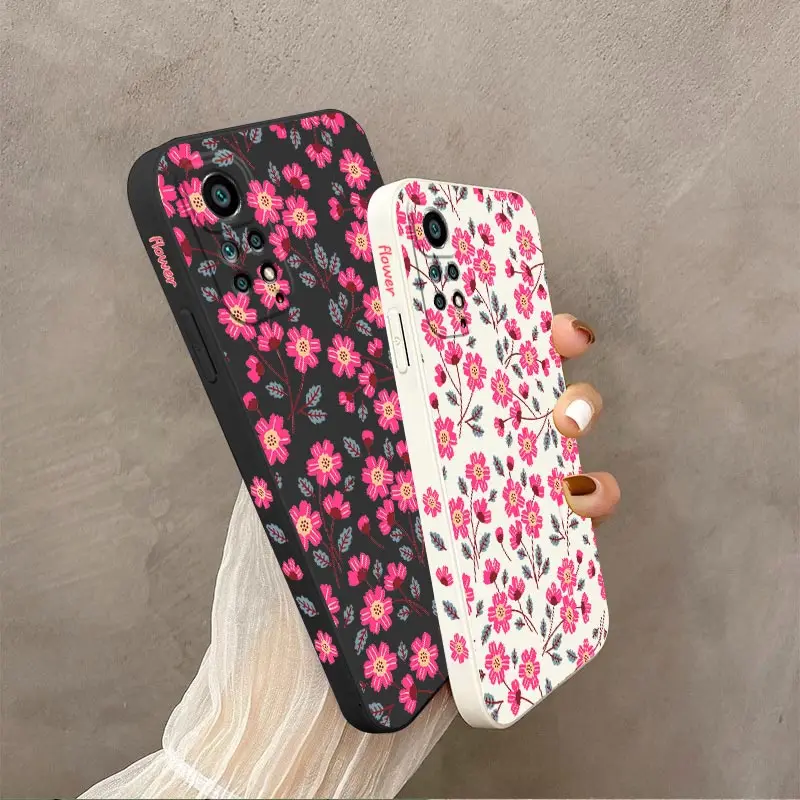 Pink Bellflower Plant Silicone Phone Case For Xiaomi Redmi Note 11 Pro Plus 11 11S 12Pro Plus 10 Pro 12 9S 8 Pro Cover