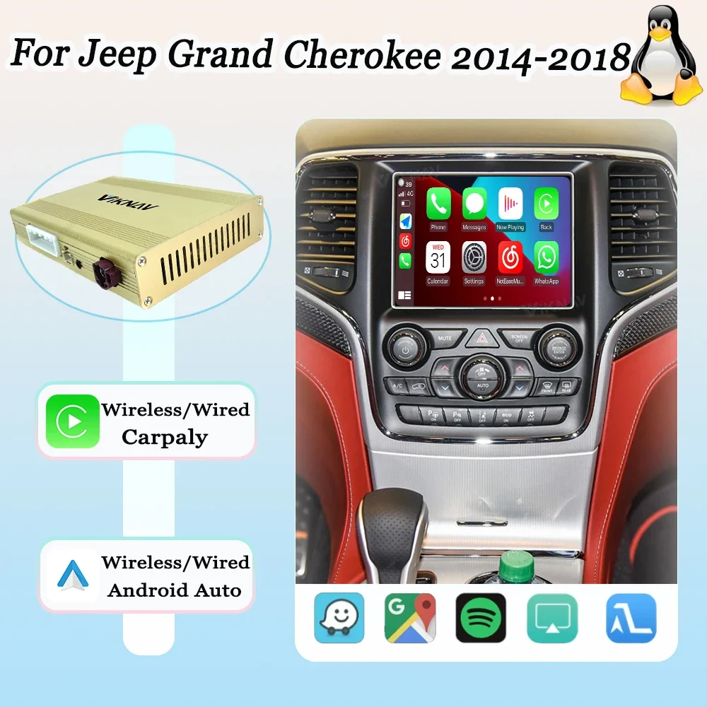 Viknav For Jeep Grand Cherokee 2014-2018 OEM Screen LVDS Decoder Interface Box Multimedia Android Auto Wireless Apple Carplay BT