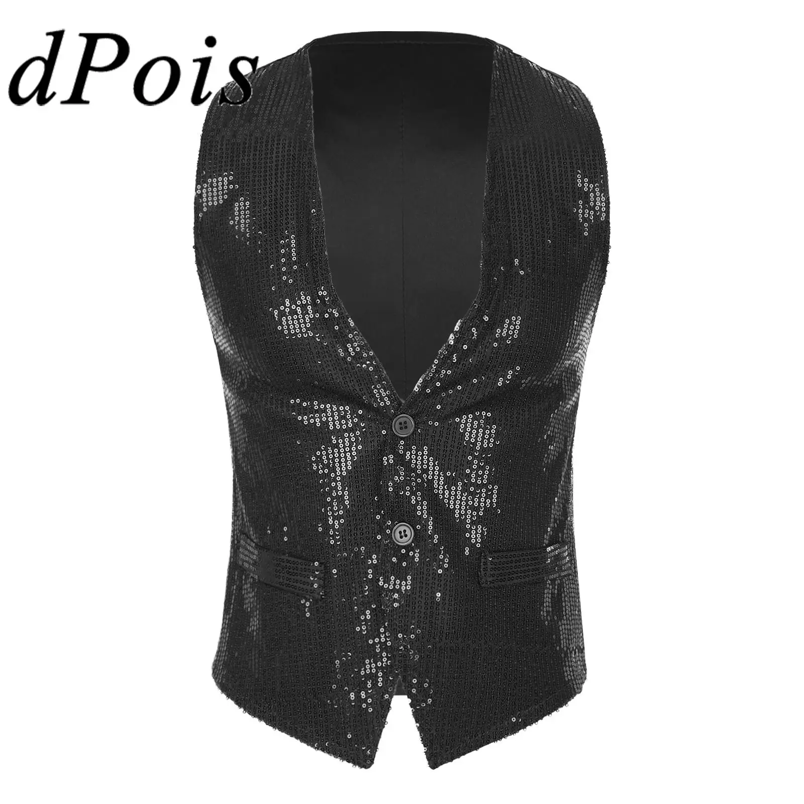 

Mens Glittery Sequin Vest Fashion Sleeveless Waistcoat Vests for Dancing Party Club Music Festival Stage Performance Costumes