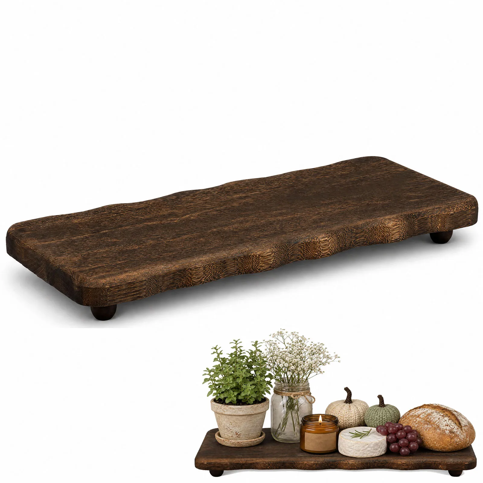 Farmhouse Wood Pedestal Stand Decorative Wooden Riser Kitchen Soap Dish Holder Wood Bathroom Tray for Living Room Entryway Table