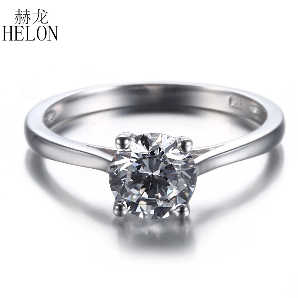 

HELON VVS D Moissanite Solid 10K 14K White Gold Ring For Women Engagement Solitaire Luxury Round 6.5mm Moissanite Diamond Ring