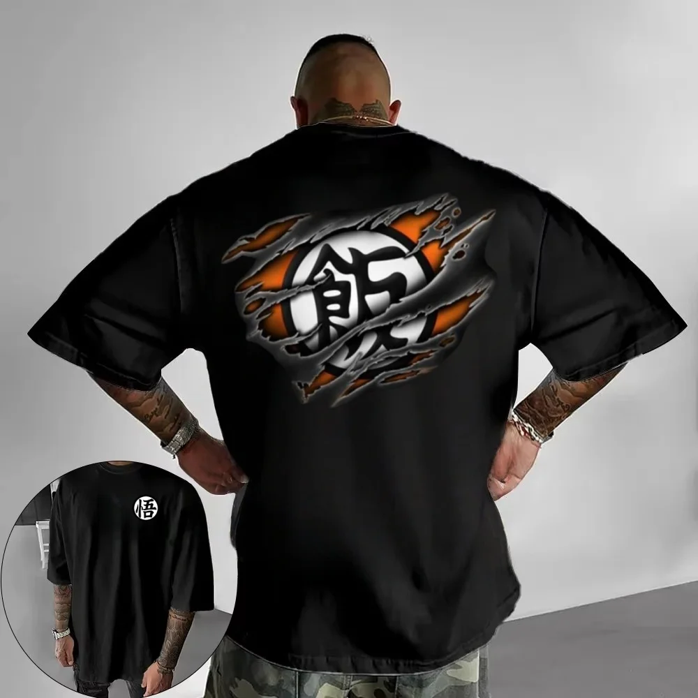Dragon Ball Japanischer Anime 100 % Baumwolle Herrenbekleidung Harajuku Y2K Shirt Gohan Sommer Übergroße Mode Lässige Herren Sport Top
