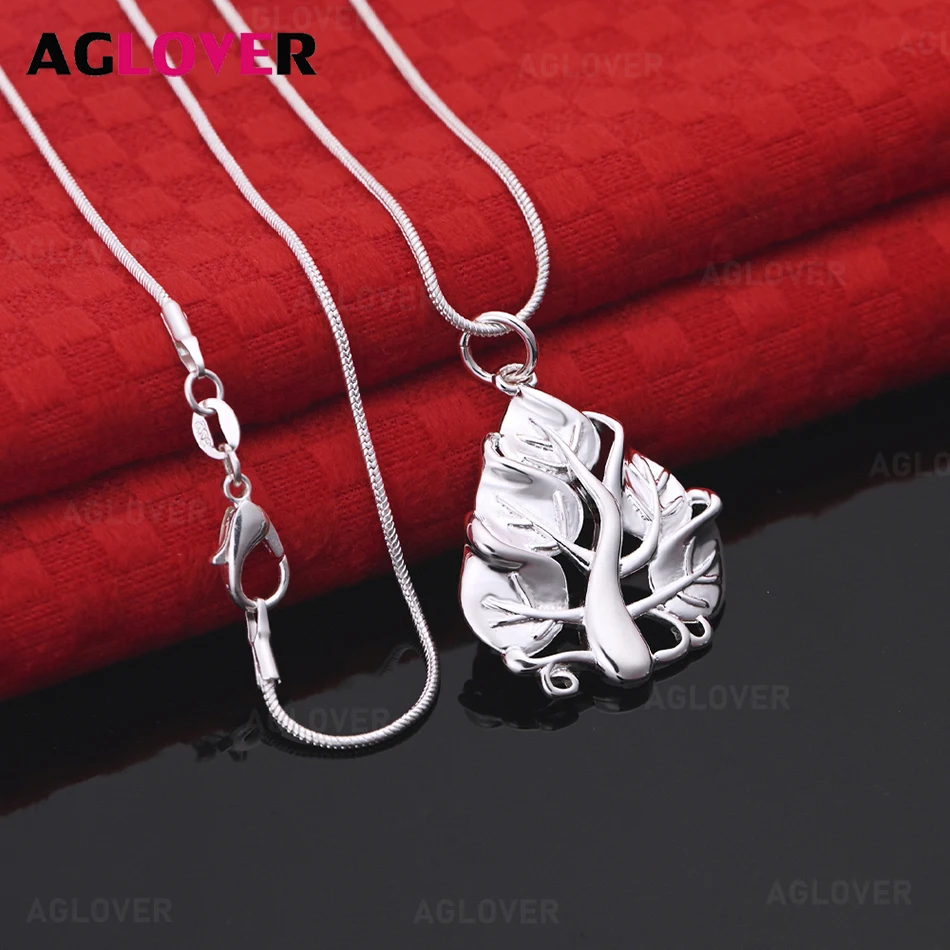 

AGLOVER 925 Sterling Silver Small Tree Leaf Pendant Necklace Women's Unique Gift All-match Party Jewelry