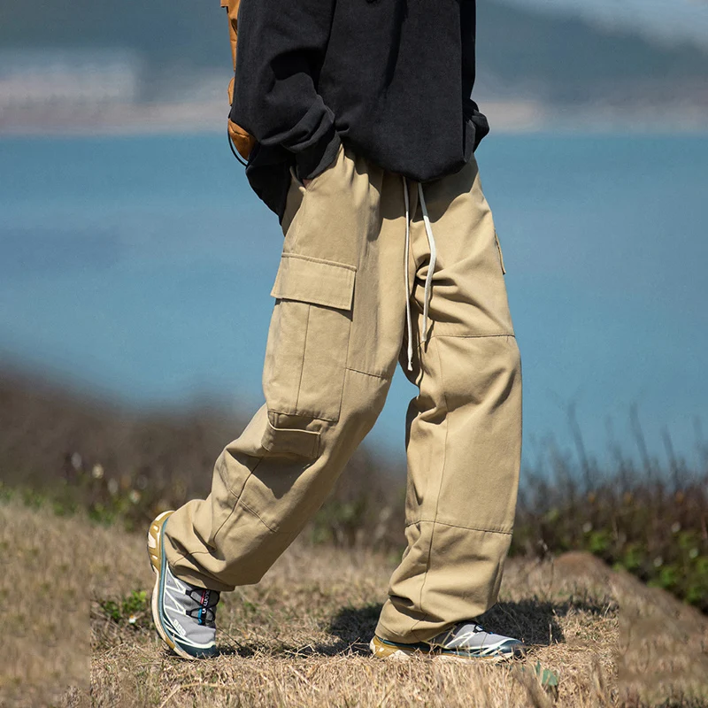 

TFETTERS Brand Male Clothes Baggy Straight Leg 2024 Spring New Casual Pants Man Outdoors 100%Cotton Motion Piecing Mens Trousers