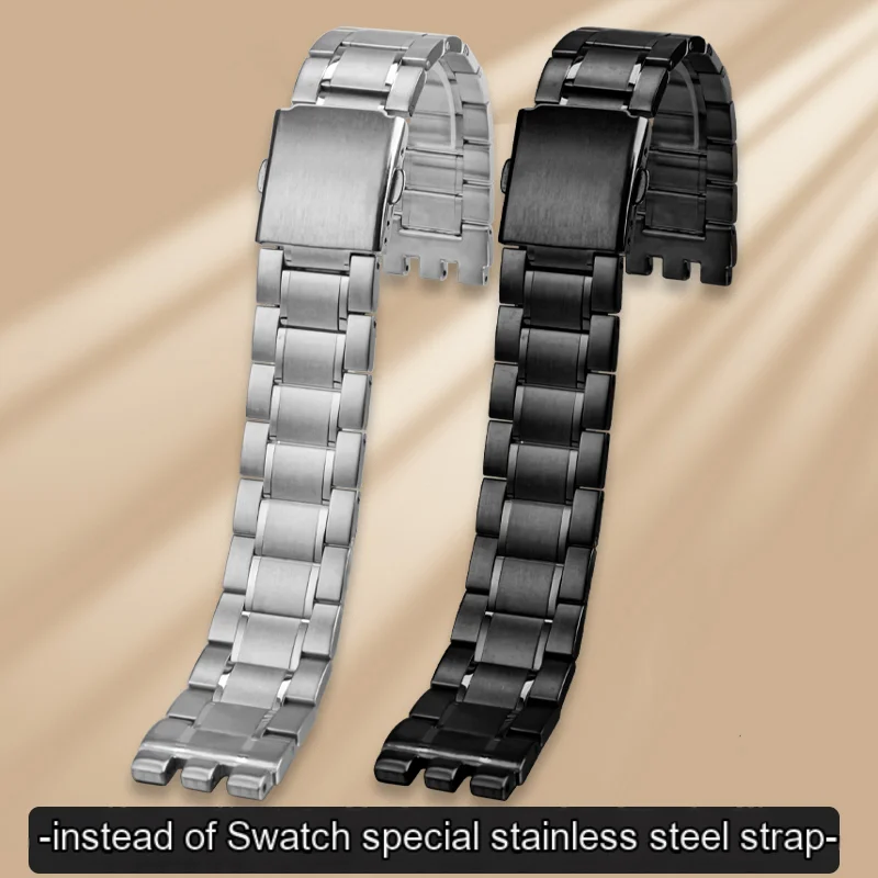 

For Swatch stainless steel strap bracelet 19mm 21mm YCS YVS YGS Solid metal strap men's convex Women steel strap accessory tool